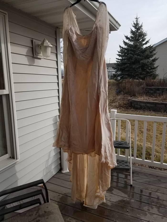 tea stained dress drying